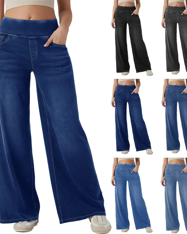 High-Waist Wide-Leg Zip Denim Jeans