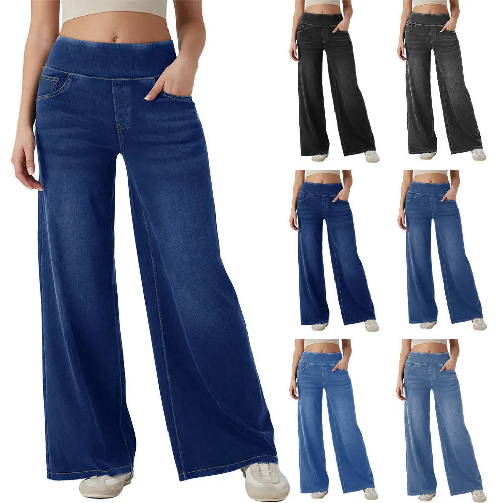 High-Waist Wide-Leg Zip Denim Jeans