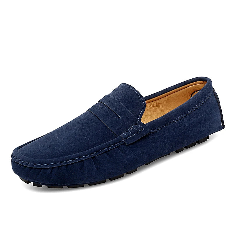 Soft Suede & Leather Slip-On Loafers-HighTouch