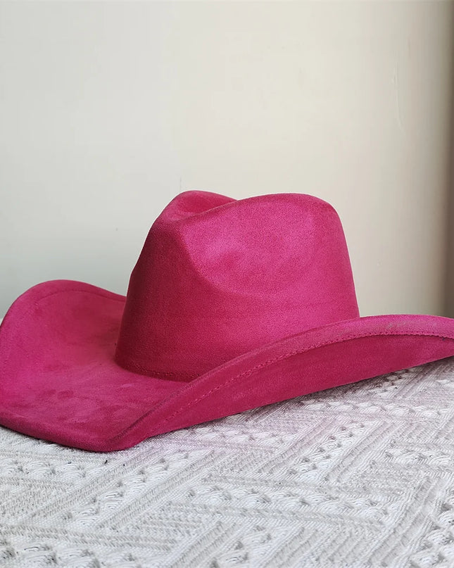 Suede Wide-Brim Western Cowboy Fedora Adjustable Fit