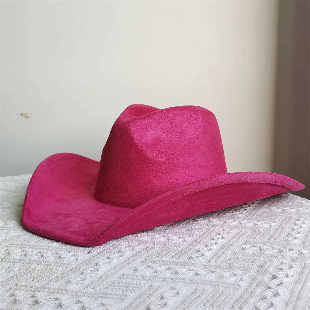 Suede Wide-Brim Western Cowboy Fedora Adjustable Fit-HighTouch