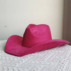 Suede Wide-Brim Western Cowboy Fedora Adjustable Fit-HighTouch