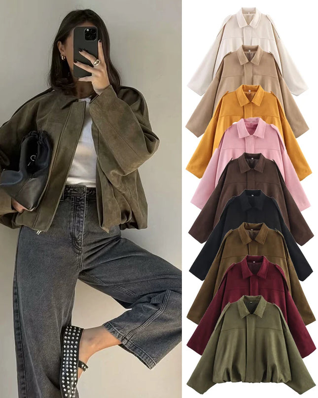 Oversized Suede Bomber Jacket