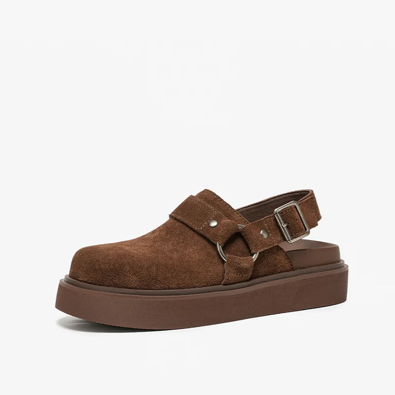 Leather Suede Sandals with Metal Ring Accent