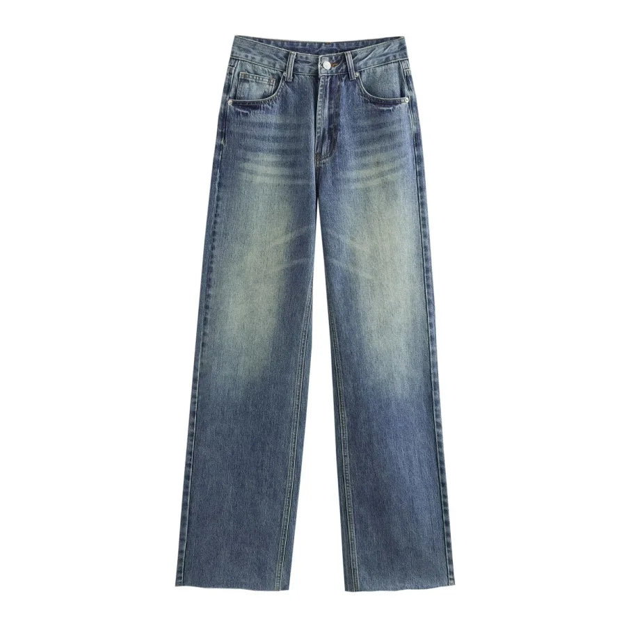 Women’s Wide-Leg High-Waist Jeans Casual Denim Pants-HighTouch