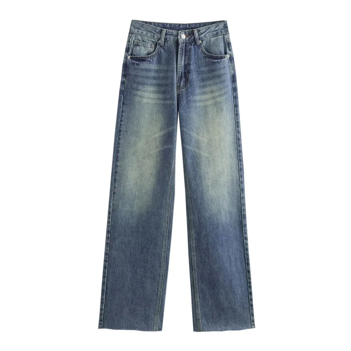 Women’s Wide-Leg High-Waist Jeans Casual Denim Pants-HighTouch