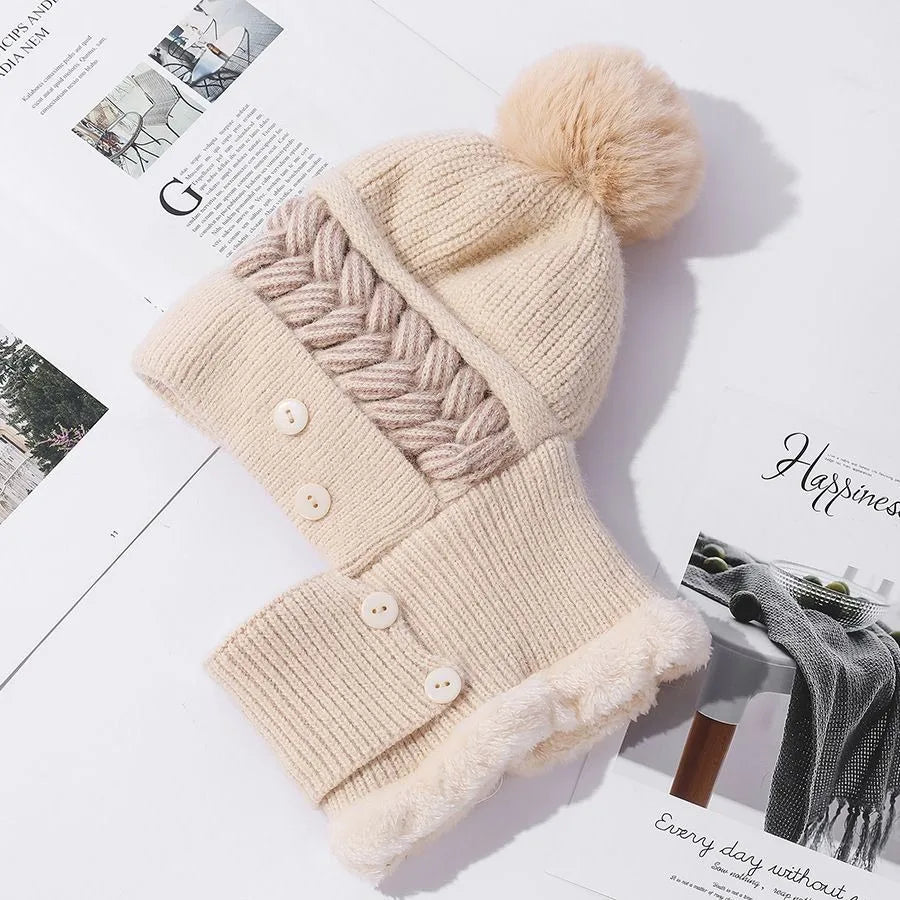 Plush Fur-Lined Pompom Hat