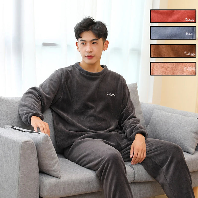 Thick Coral Velvet 2-Piece Pajama Set Men