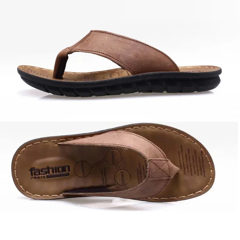 Premium Leather Flip-Flops for Men – Cushioned, Breathable & Non-Slip