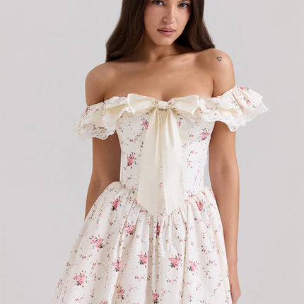 One‑Shoulder Bow‑Tie Lace Party Dress