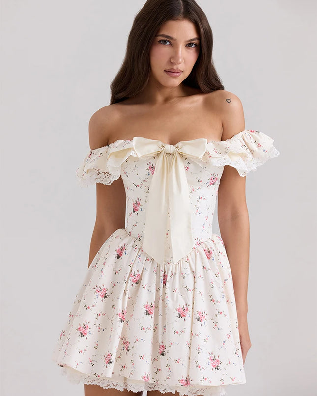 One‑Shoulder Bow‑Tie Lace Party Dress