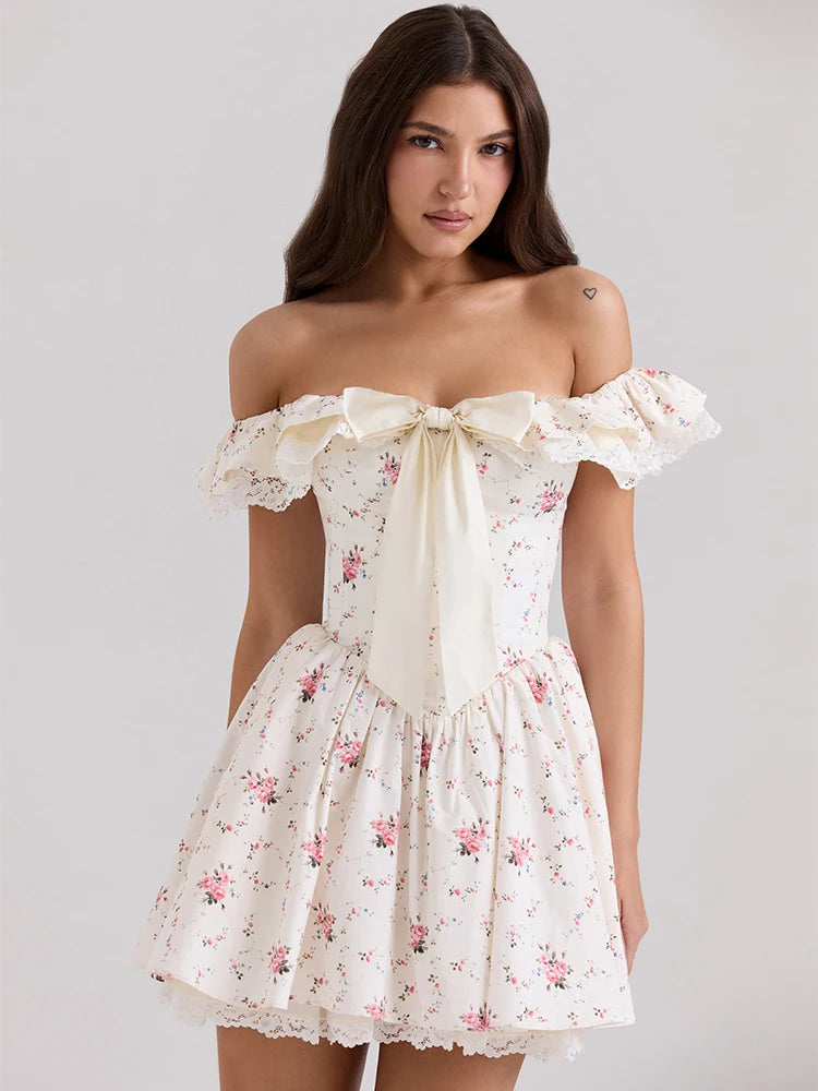 One‑Shoulder Bow‑Tie Lace Party Dress-HighTouch