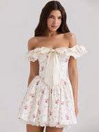 One‑Shoulder Bow‑Tie Lace Party Dress-HighTouch