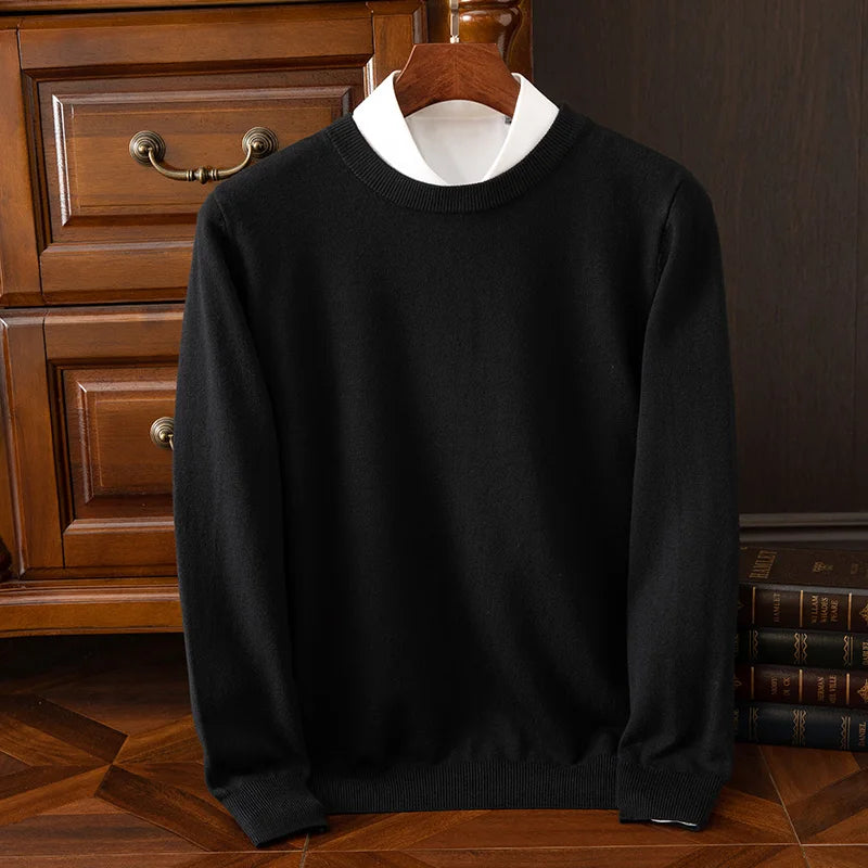 Men’s Merino Wool Sweater Premium Long Sleeve Knit Pullover-HighTouch