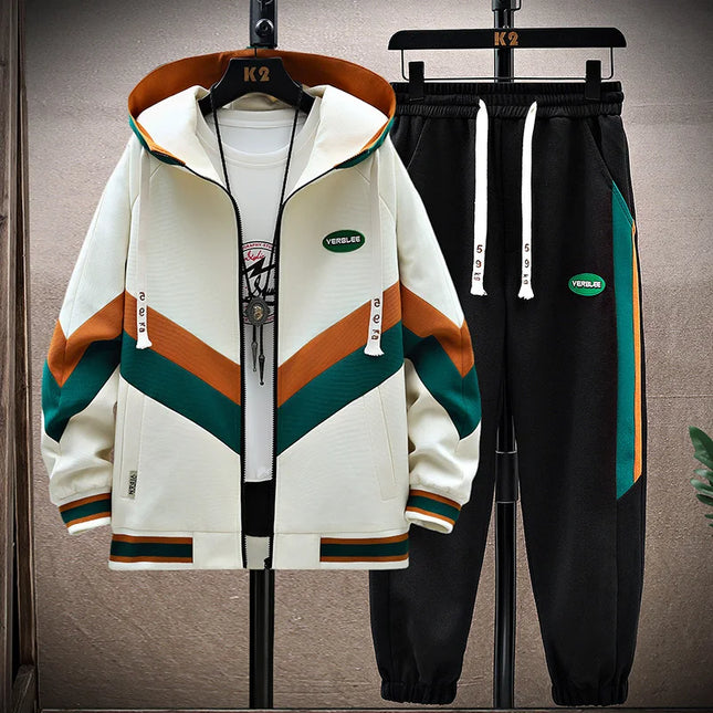 Men’s Korean Patchwork Hooded Tracksuit Set