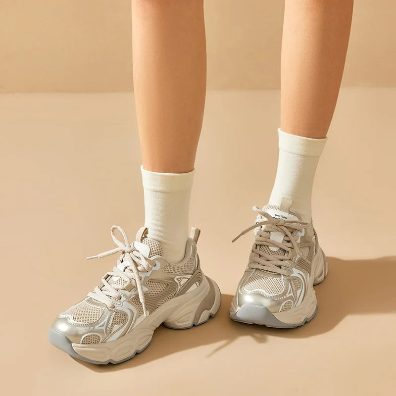 BeauToday Mesh Patchwork Chunky Sole Lace-Up Sneakers for Women