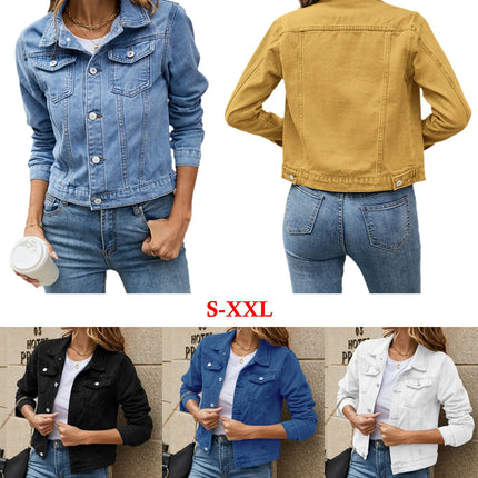 Slim-Fit Button-Down Denim Jacket – Cropped Denim Jacket
