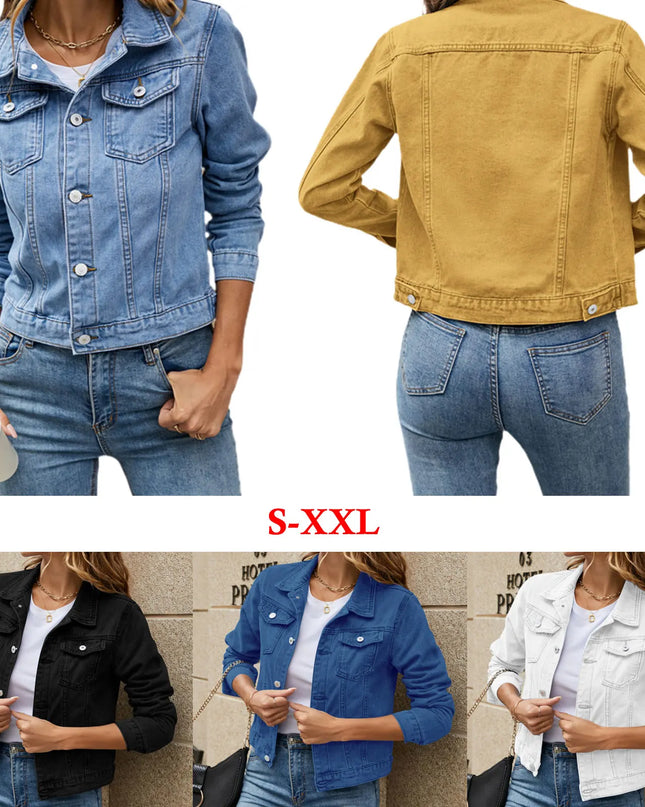 Slim-Fit Button-Down Denim Jacket – Cropped Denim Jacket