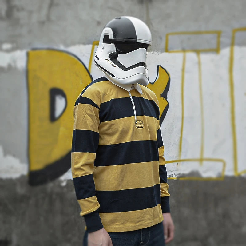 Heavyweight Striped Long-Sleeve Collared Tee – Autumn / Winter Men’s Stand Fit