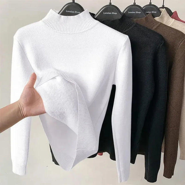 Fleece Half-Turtleneck Sweater – Cozy Knit Pullover for Autumn & Winter