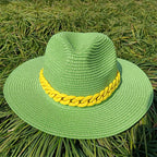 Adjustable Flat‑Top Yellow Straw Fedora-HighTouch
