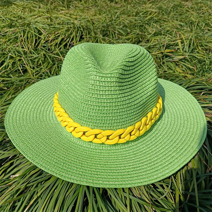 Adjustable Flat‑Top Yellow Straw Fedora-HighTouch
