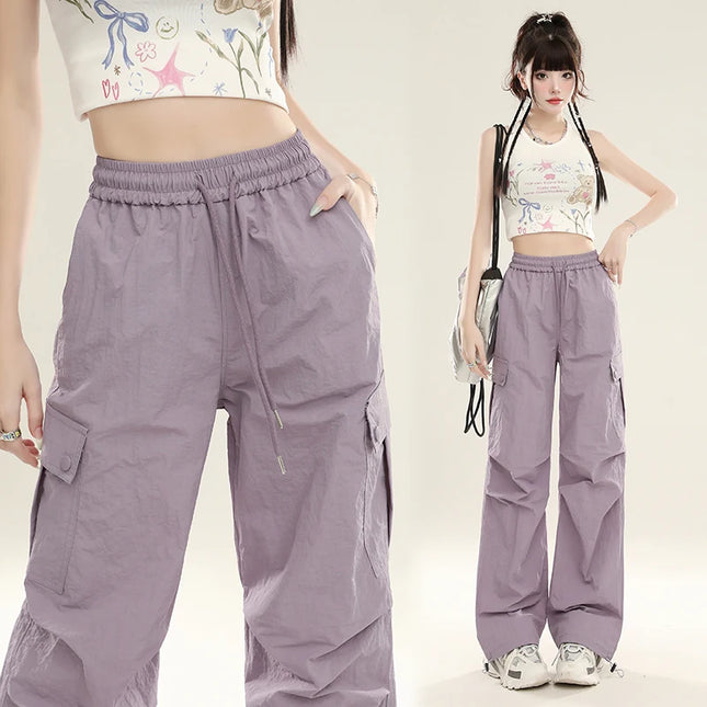 Women’s Summer Wide‑Leg Paratrooper Pants – Lightweight Casual Cargo Trousers