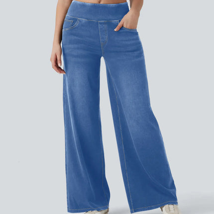 High-Waist Wide-Leg Zip Denim Jeans