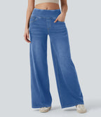 Women’s High-Waist Wide-Leg Zip Denim Jeans Casual Pants-HighTouch