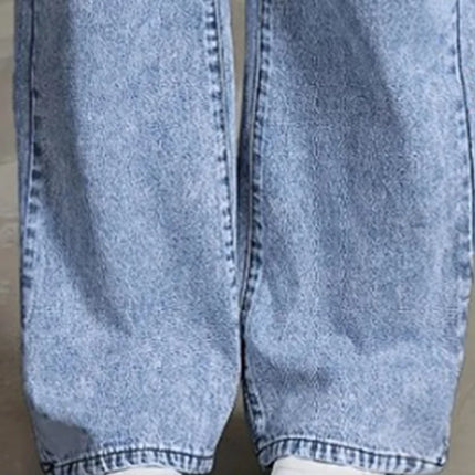 High Waist Wide‑Leg Bow Embroidered Pocket Jeans