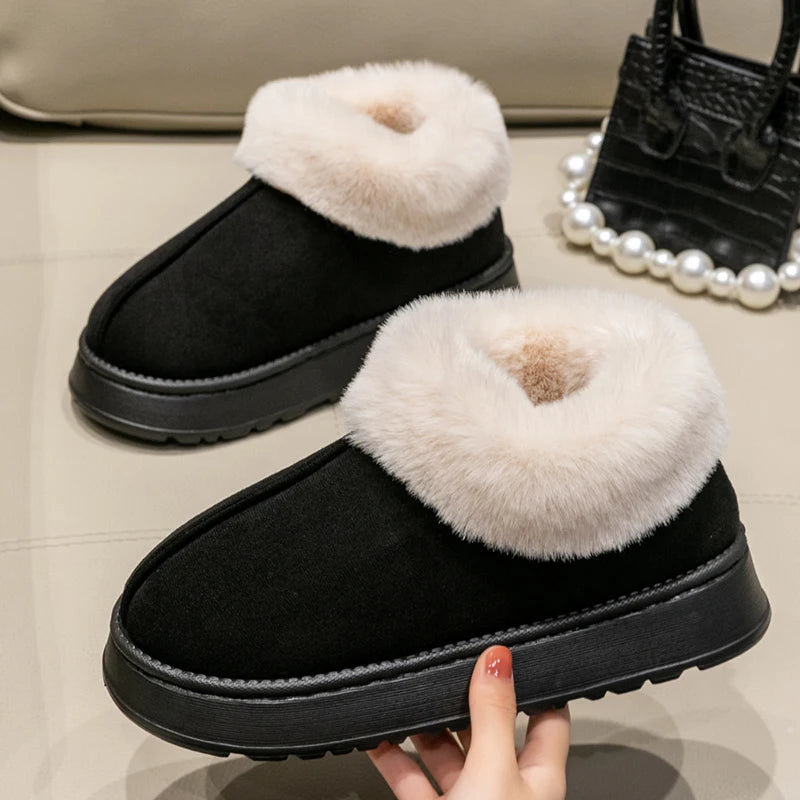 Faux-Fur Plush Slipper Boots Women – Warm Snow-Boot Home Indoor Anti-Slip