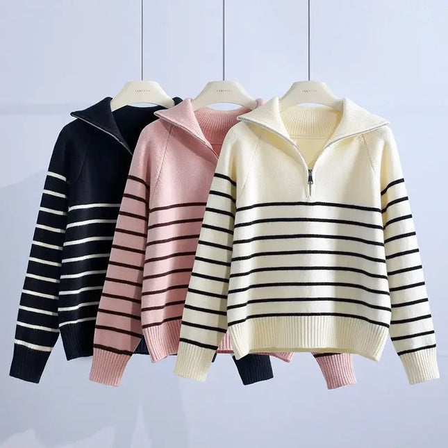 Striped Zipper Knitted Sweater
