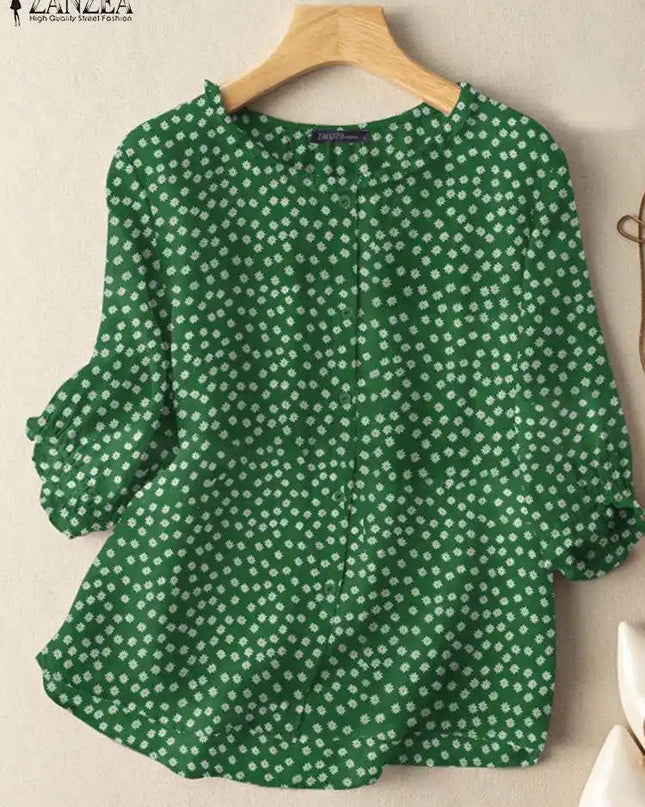 ZANZEA Floral Tunic Blouse – 3/4 Sleeve Printed Shirt for Women