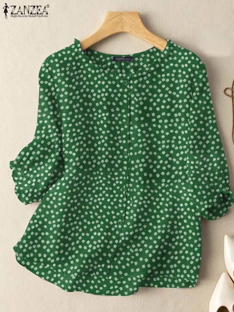 ZANZEA Floral Tunic Blouse – 3/4 Sleeve Printed Shirt for Women-HighTouch