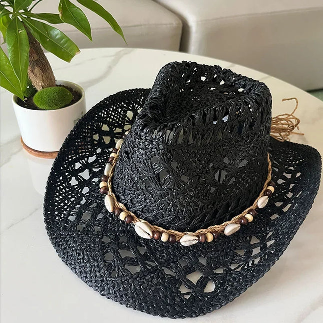 Bohemian Straw Cowboy Sun Hat – Wooden Beads