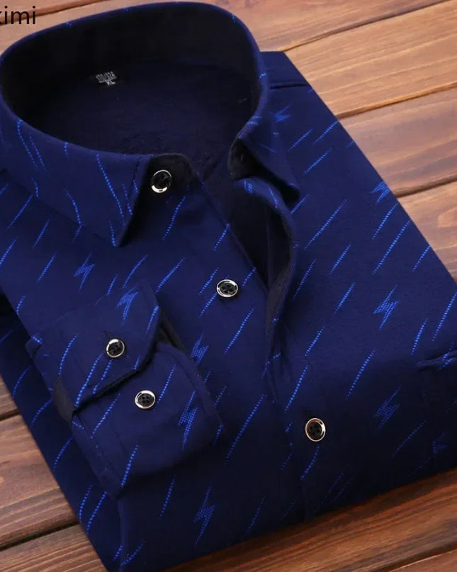 Men’s Winter Plaid Flannel Shirt – Fur Lined, Fleece‑Lined, Warm Casual Dress Shirt