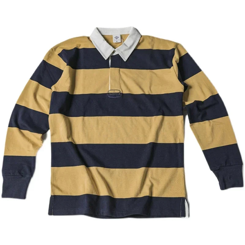 Non Stock Ivy League Fashion Striped Polo Shirt Retro Preppy Style Men's Long-Sleeve Tee