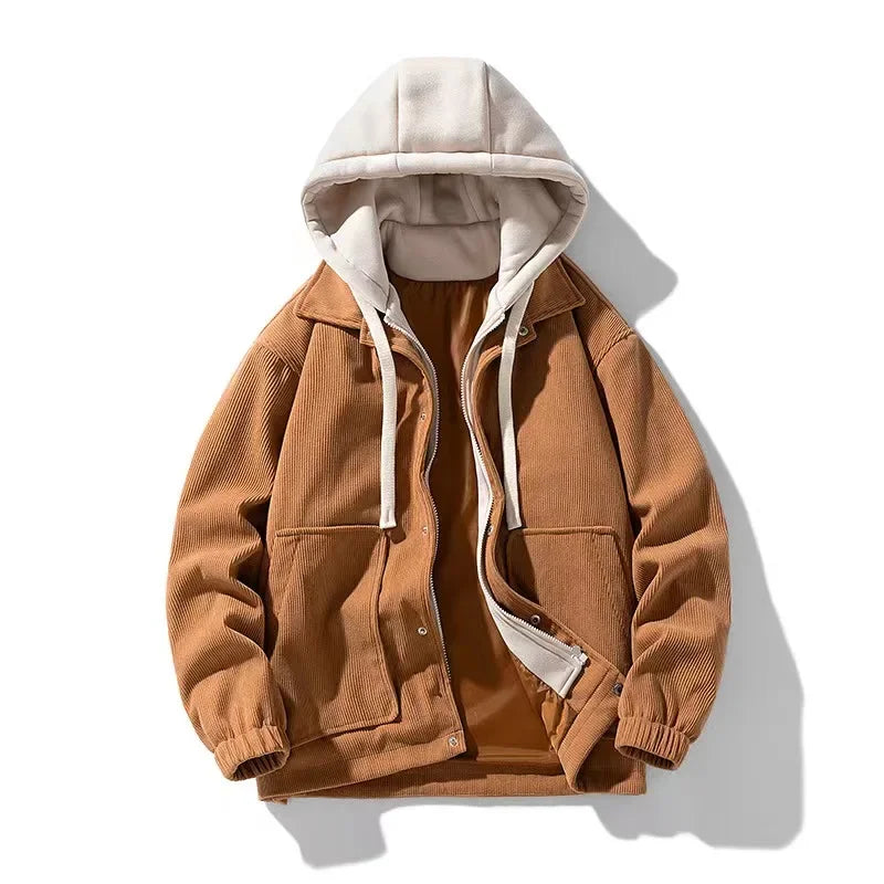 Unisex Oversized Corduroy Hoodie Jacket – Textured Winter Streetwear