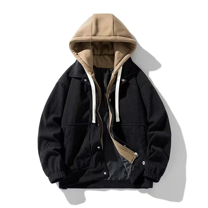 Unisex Oversized Corduroy Hoodie Jacket – Textured Winter Streetwear-HighTouch