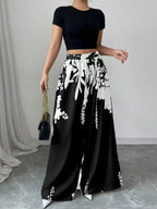 Women's Tropical Print Wide-Leg Pant