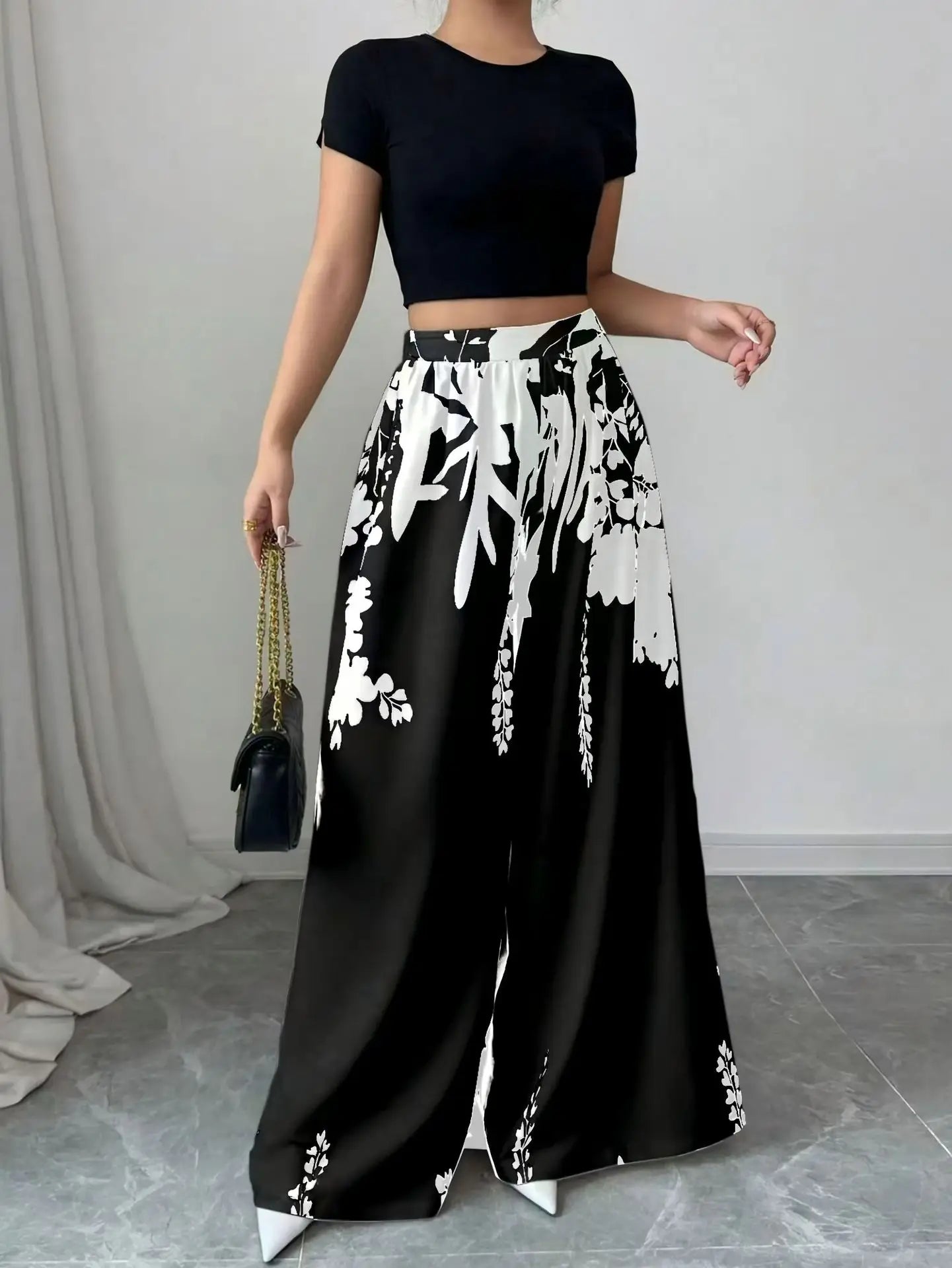 Women's Tropical Print Wide-Leg Pant