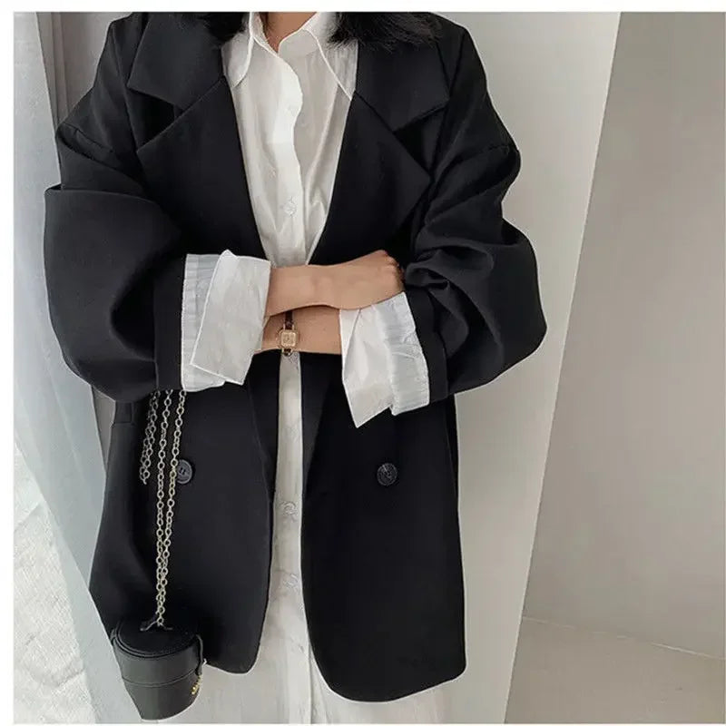 Vintage Loose Double‑Breasted Women’s Blazer – Autumn Chic Suit Jacket-HighTouch