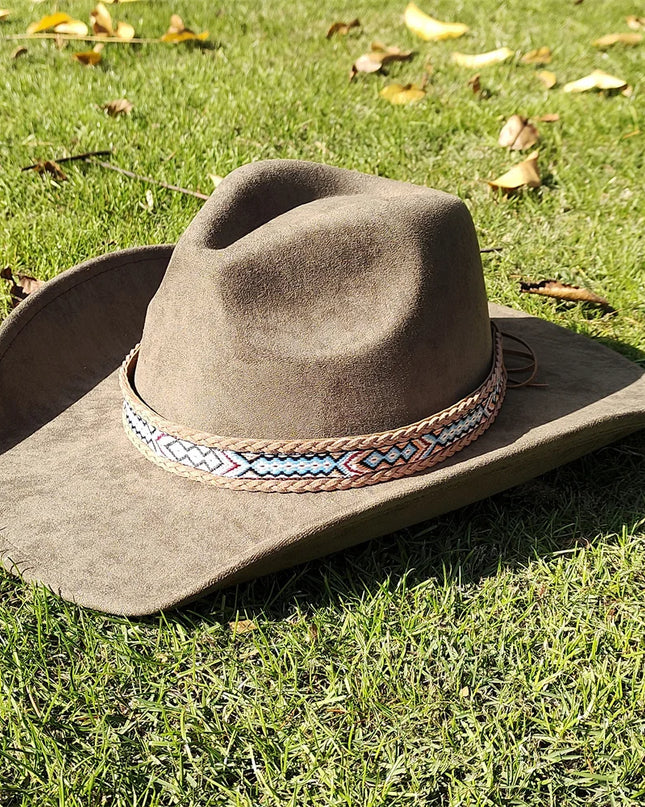 Suede Wide-Brim Western Cowboy Fedora Adjustable Fit