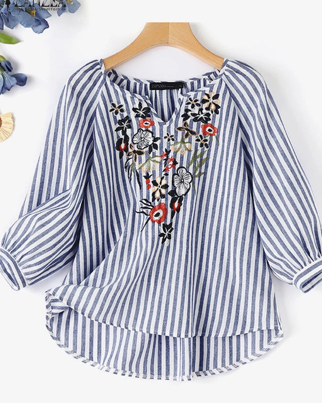 ZANZEA Summer Bohemain Holiday Vintage Floral Pinted Blouse for Women