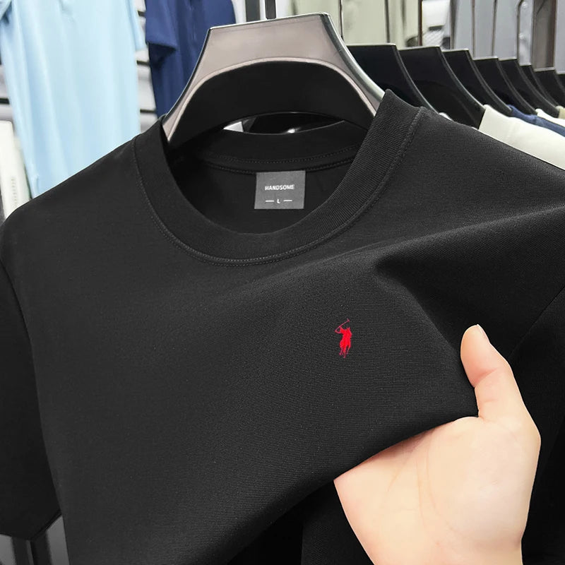 Premium Embroidered Cotton Crew-Neck Tee – High-End Casual Summer Style-HighTouch