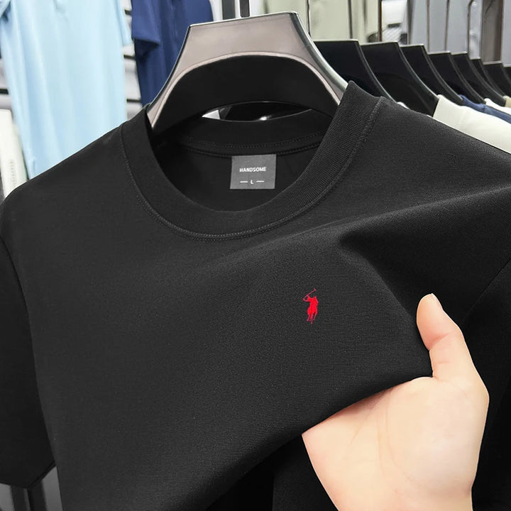 Premium Embroidered Cotton Crew-Neck Tee – High-End Casual Summer Style-HighTouch