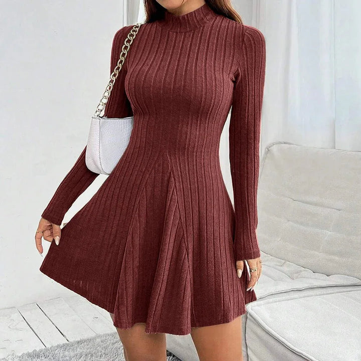 Women’s Mock Neck Sweater Dress with Flared Hem