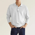 Solid Long Sleeve Men's Polo Shirt – Slim Fit Button Neck Pullover-HighTouch