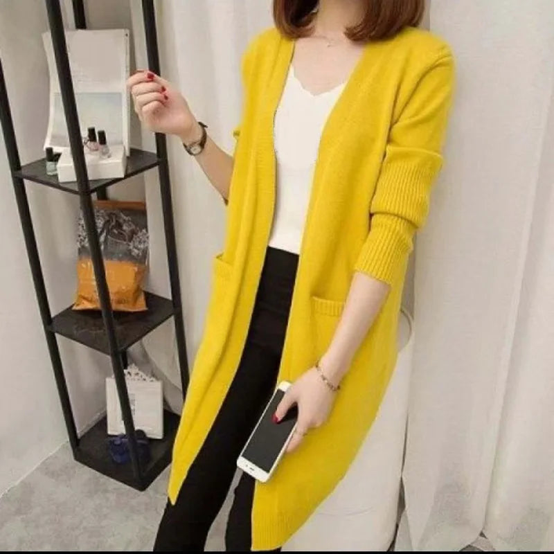 Women’s Long Winter Zipper Jacket – Elegant Street-Style Coat with Pockets