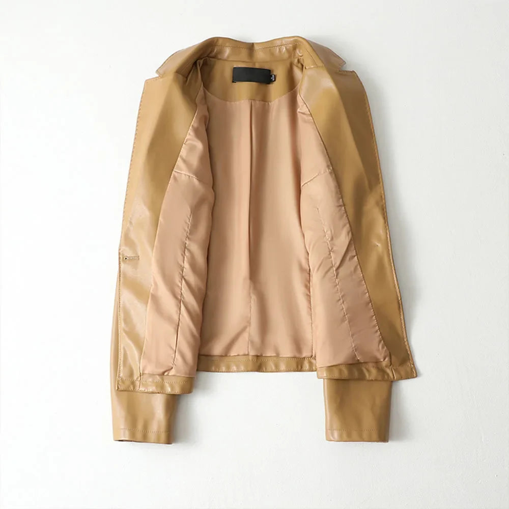 Women’s Lambskin Leather Blazer with Notch Lapel